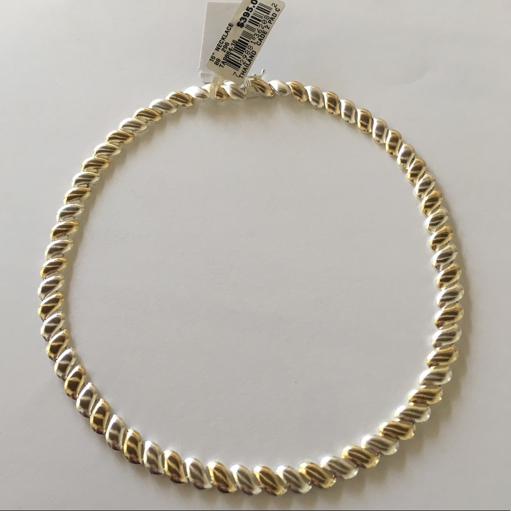 $440 24kt Gold Sterling Silver 2 Tone Necklace NWT - Picture 3 of 8